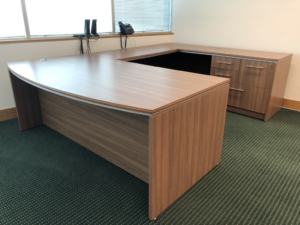 Bow Front U-Shaped Desk, Fixed Height, with Mixed Storage Return